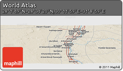 Shaded Relief Panoramic Map of the Area around 28° 18' 5" N, 30° 40' 29" E