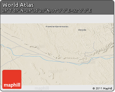 Shaded Relief 3D Map of the Area around 28° 18' 5" N, 31° 31' 29" E