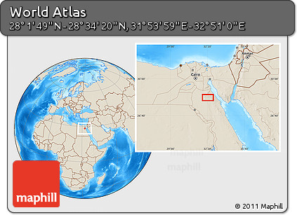 Shaded Relief Location Map of the Area around 28° 18' 5" N, 32° 22' 30" E