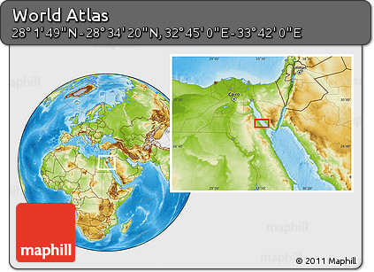 Physical Location Map of the Area around 28° 18' 5" N, 33° 13' 30" E