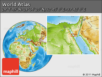 Physical Location Map of the Area around 28° 18' 5" N, 33° 13' 30" E