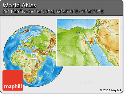 Physical Location Map of the Area around 28° 18' 5" N, 33° 13' 30" E