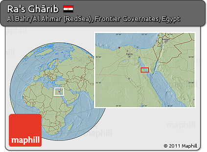 Savanna Style Location Map of Ra's Ghārib, hill shading
