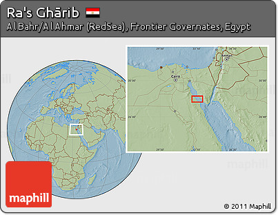 Savanna Style Location Map of Ra's Ghārib, hill shading