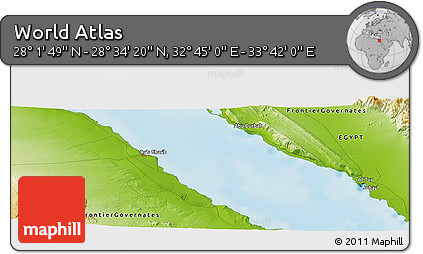 Physical Panoramic Map of the Area around 28° 18' 5" N, 33° 13' 30" E