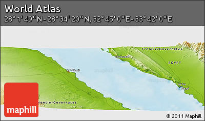 Physical Panoramic Map of the Area around 28° 18' 5" N, 33° 13' 30" E