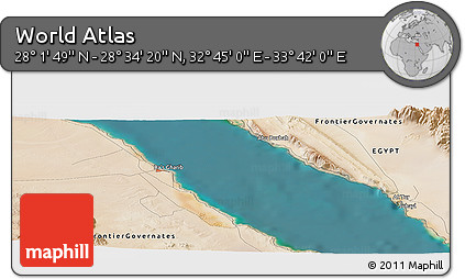 Satellite Panoramic Map of the Area around 28° 18' 5" N, 33° 13' 30" E