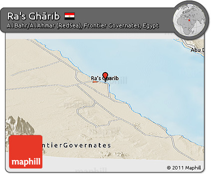 Shaded Relief Panoramic Map of Ra's Ghārib