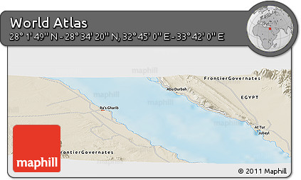 Shaded Relief Panoramic Map of the Area around 28° 18' 5" N, 33° 13' 30" E