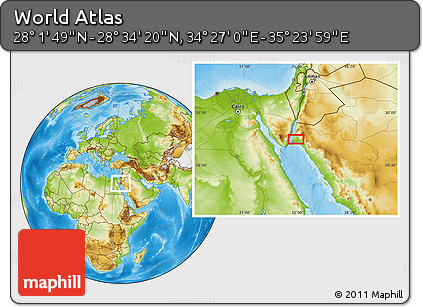 Physical Location Map of the Area around 28° 18' 5" N, 34° 55' 29" E