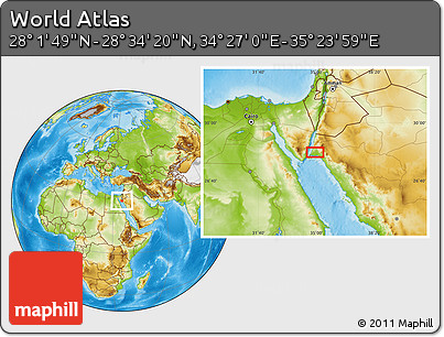 Physical Location Map of the Area around 28° 18' 5" N, 34° 55' 29" E