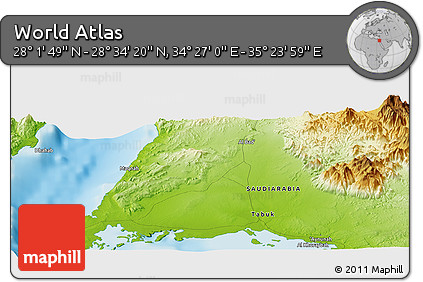 Physical Panoramic Map of the Area around 28° 18' 5" N, 34° 55' 29" E