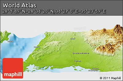 Physical Panoramic Map of the Area around 28° 18' 5" N, 34° 55' 29" E