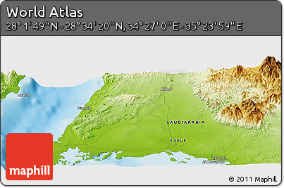 Physical Panoramic Map of the Area around 28° 18' 5" N, 34° 55' 29" E