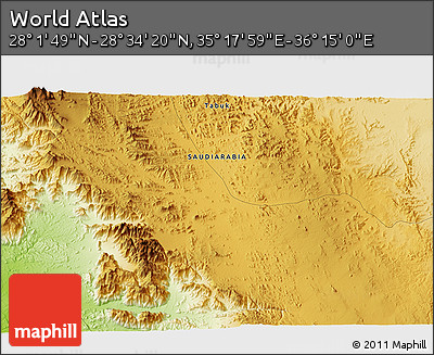 Physical 3D Map of the Area around 28° 18' 5" N, 35° 46' 29" E