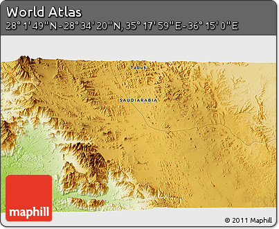 Physical 3D Map of the Area around 28° 18' 5" N, 35° 46' 29" E