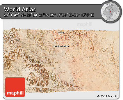 Satellite 3D Map of the Area around 28° 18' 5" N, 35° 46' 29" E