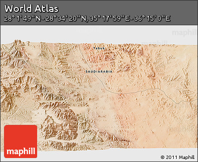 Satellite 3D Map of the Area around 28° 18' 5" N, 35° 46' 29" E