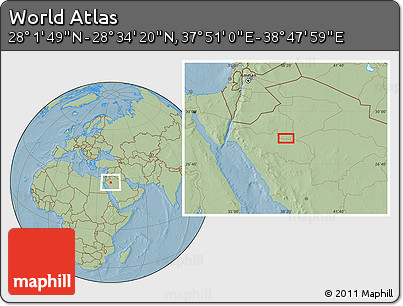 Savanna Style Location Map of the Area around 28° 18' 5" N, 38° 19' 30" E, hill shading