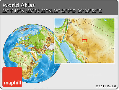 Physical Location Map of the Area around 28° 18' 5" N, 39° 10' 29" E