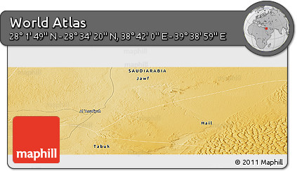 Physical Panoramic Map of the Area around 28° 18' 5" N, 39° 10' 29" E