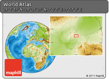 Physical Location Map of the Area around 28° 18' 5" N, 3° 28' 30" E
