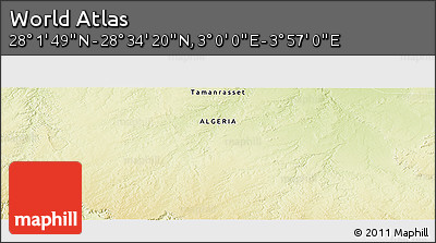 Physical Panoramic Map of the Area around 28° 18' 5" N, 3° 28' 30" E