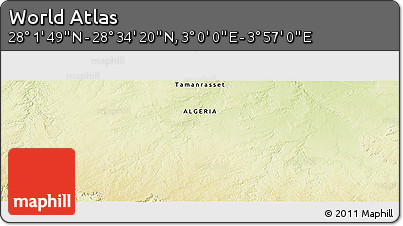 Physical Panoramic Map of the Area around 28° 18' 5" N, 3° 28' 30" E
