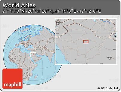 Gray Location Map of the Area around 28° 18' 5" N, 41° 43' 30" E