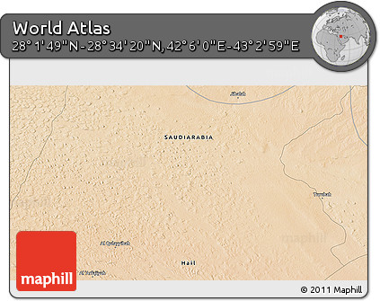Satellite 3D Map of the Area around 28° 18' 5" N, 42° 34' 30" E