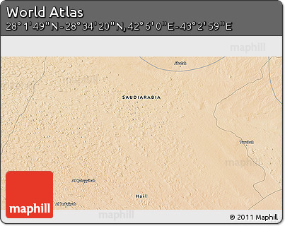 Satellite 3D Map of the Area around 28° 18' 5" N, 42° 34' 30" E