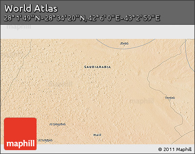 Satellite 3D Map of the Area around 28° 18' 5" N, 42° 34' 30" E