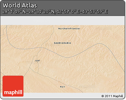 Satellite 3D Map of the Area around 28° 18' 5" N, 43° 25' 29" E