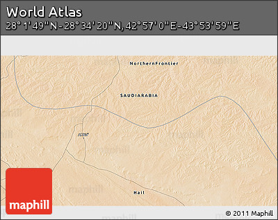 Satellite 3D Map of the Area around 28° 18' 5" N, 43° 25' 29" E