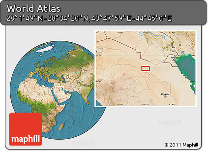 Satellite Location Map of the Area around 28° 18' 5" N, 44° 16' 29" E