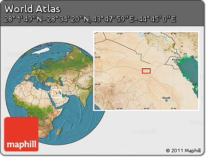 Satellite Location Map of the Area around 28° 18' 5" N, 44° 16' 29" E