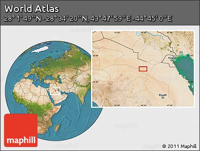 Satellite Location Map of the Area around 28° 18' 5" N, 44° 16' 29" E