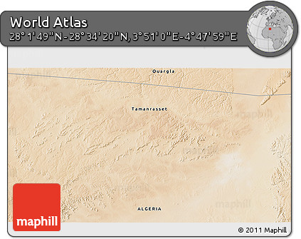 Satellite 3D Map of the Area around 28° 18' 5" N, 4° 19' 30" E