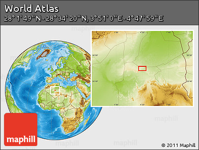 Physical Location Map of the Area around 28° 18' 5" N, 4° 19' 30" E