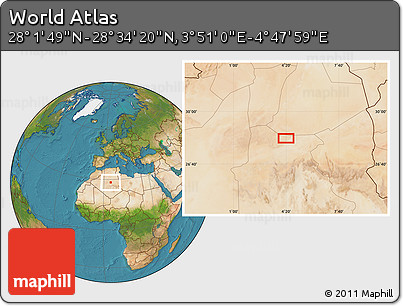 Satellite Location Map of the Area around 28° 18' 5" N, 4° 19' 30" E