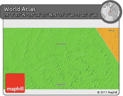 Political 3D Map of the Area around 28° 18' 5" N, 4° 10' 30" W