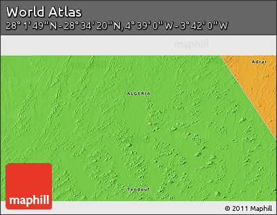 Political 3D Map of the Area around 28° 18' 5" N, 4° 10' 30" W