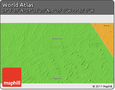 Political 3D Map of the Area around 28° 18' 5" N, 4° 10' 30" W