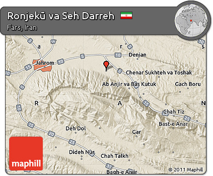Shaded Relief Map of Ronjekū Va Seh Darreh