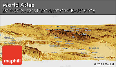 Physical Panoramic Map of the Area around 28° 18' 5" N, 53° 37' 30" E