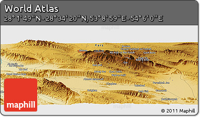 Physical Panoramic Map of the Area around 28° 18' 5" N, 53° 37' 30" E