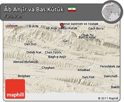 Shaded Relief Panoramic Map of Āb Anjīr Va Bas Kūtūk