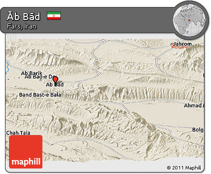 Shaded Relief Panoramic Map of Āb Bād