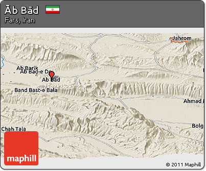 Shaded Relief Panoramic Map of Āb Bād
