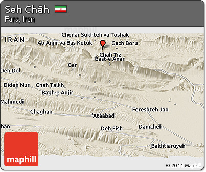 Shaded Relief Panoramic Map of Seh Chāh